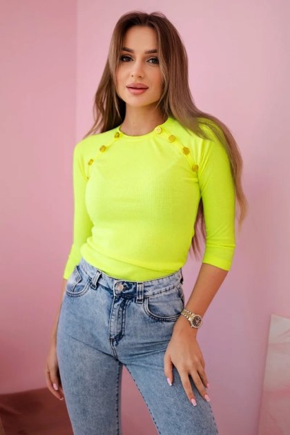 Bluzka z ozdobnymi guzikami żółty neon