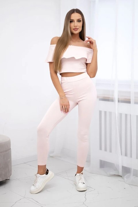 Komplet z falbanką pudrowy róż