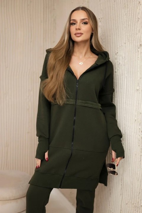 Komplet ocieplany z długą bluzą khaki