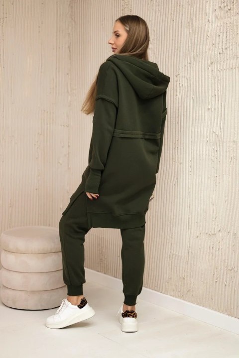 Komplet ocieplany khaki – ciepły zestaw z długą bluzą typu hoodie i legginsami