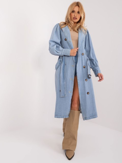 Jasnoniebieski jeansowy płaszcz trencz