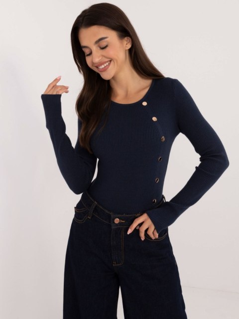 Granatowy Klasyczny Sweter z Guzikami