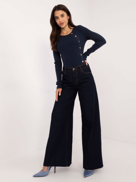 Granatowy Klasyczny Sweter z Guzikami