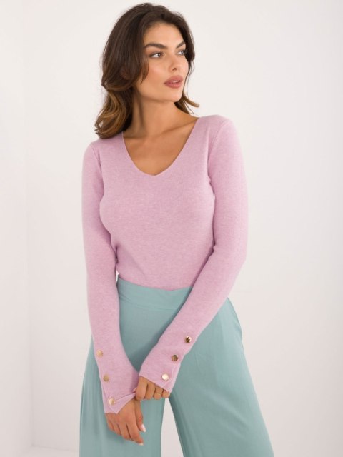 Liliowy Dopasowany Sweter Klasyczny z Wiskozą i Guzikami
