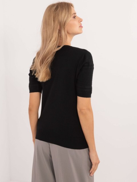 Czarny Klasyczny Sweter z Ażurowym Wzorem