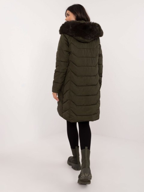 Khaki Puchowa Kurtka Zimowa z Pikowaniem SK-KR-HH-2408.55P