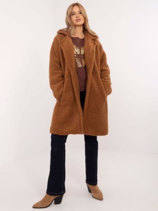 Jasnobrązowy Płaszcz Typu Baranek z Kieszeniami DHJ-PL-19991.86