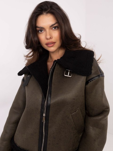 Zimowa kurtka typu biker w kolorze khaki