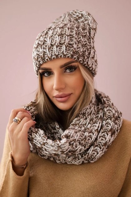 Komplet damski z polarem Merry K202 brązowy+ecru