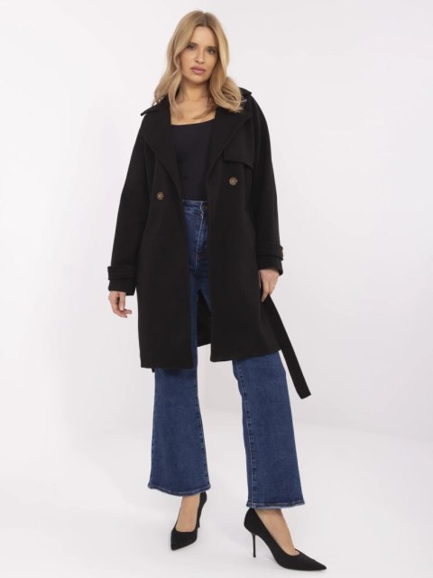 Czarny Dwurzędowy Płaszcz w Paski OCH BELLA