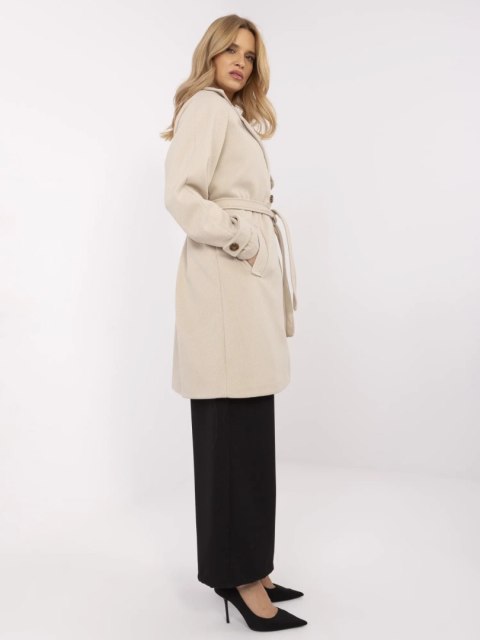 Beżowy Dwurzędowy Płaszcz w Paski OCH BELLA