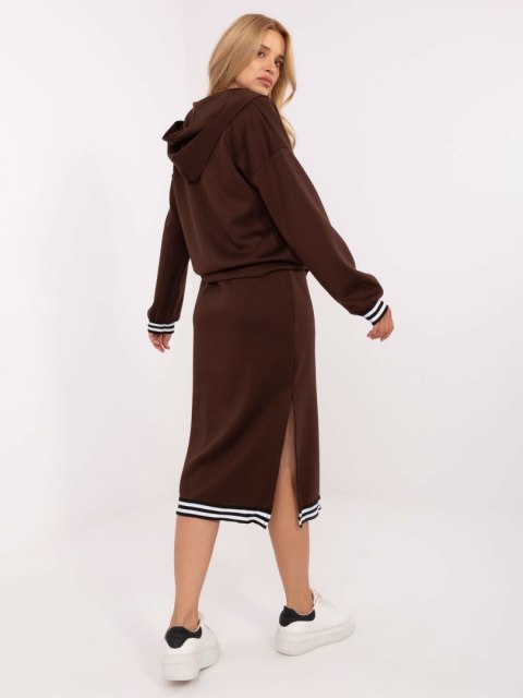 Ciemnobrązowy komplet masełko – zestaw z sukienką i rozpinaną bluzą z kapturem
