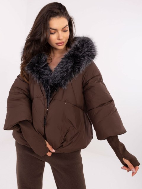 Brązowa zimowa kurtka damska z kapturem