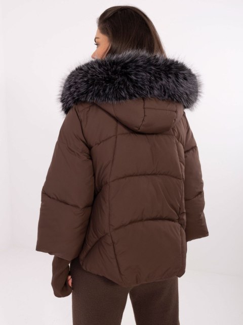 Brązowa zimowa kurtka damska z kapturem
