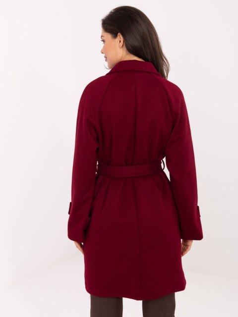 Bordowy Dwurzędowy Płaszcz  przejściowy