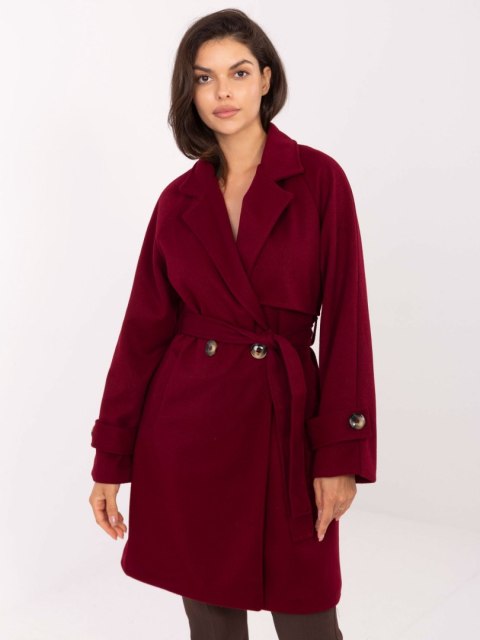 Bordowy Dwurzędowy Płaszcz  przejściowy