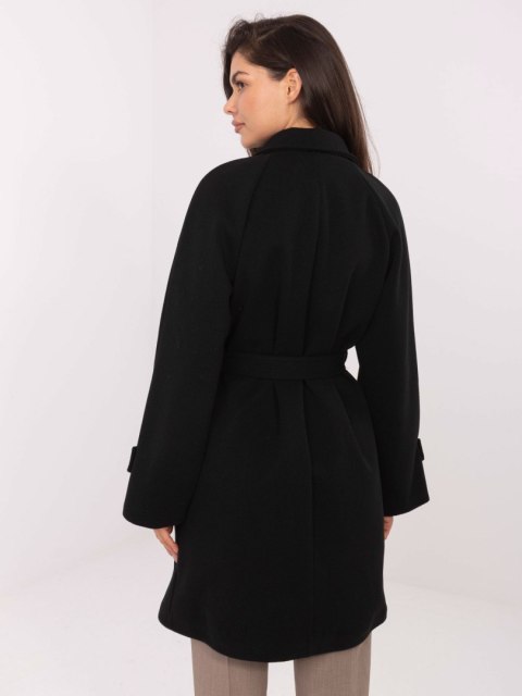 Czarny Dwurzędowy Płaszcz  przejściowy