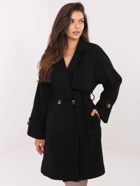 Czarny Dwurzędowy Płaszcz  przejściowy