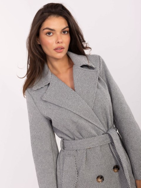 Klasyczny szary płaszcz damski z kołnierzem