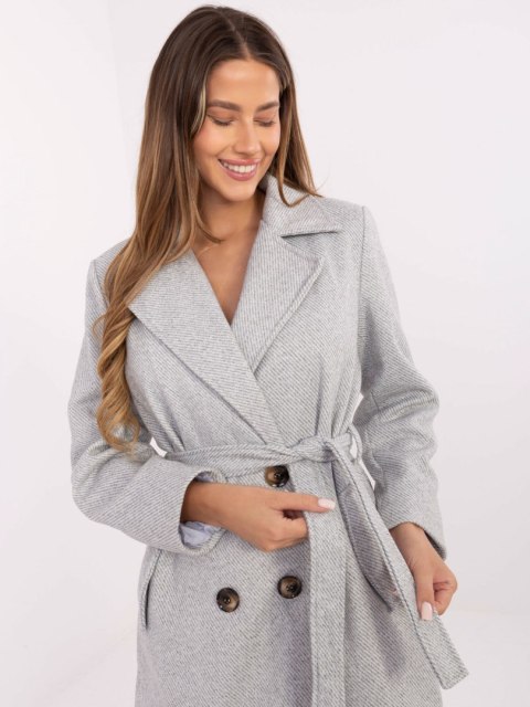Klasyczny szary płaszcz damski z kołnierzem