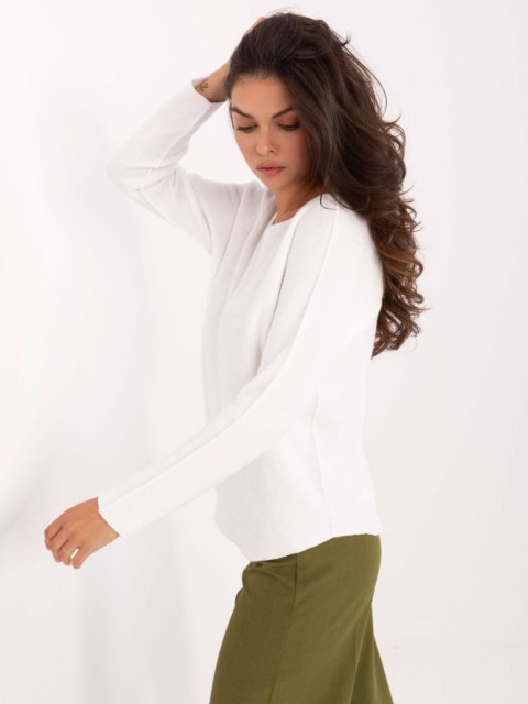 Biały Sweter z Długim Rękawem