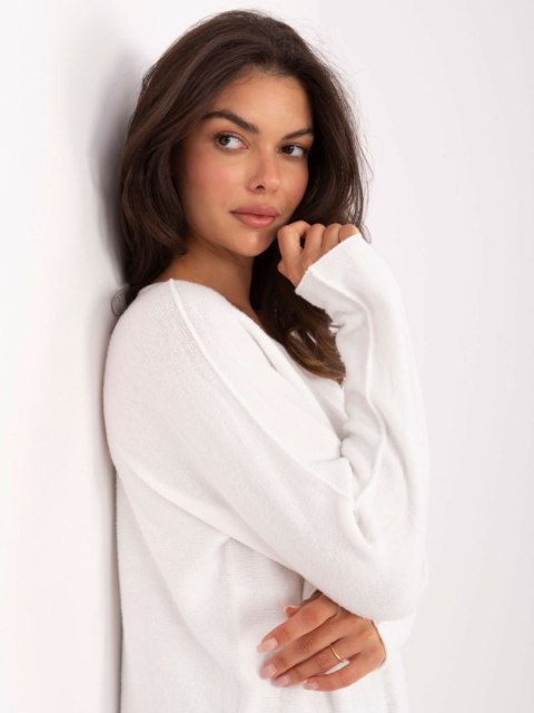 Biały Sweter z Długim Rękawem