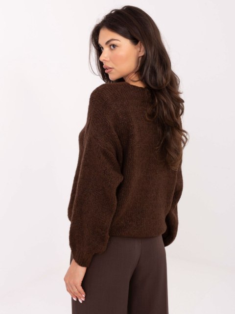 Brązowy Rozpinany Sweter Oversize z Domieszką Wełny