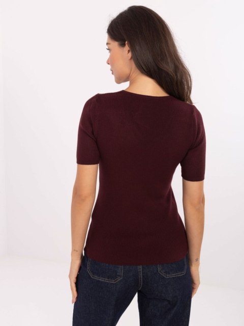 Ecru Prążkowany Sweter z Dekoltem V PM-SW-B-627.63