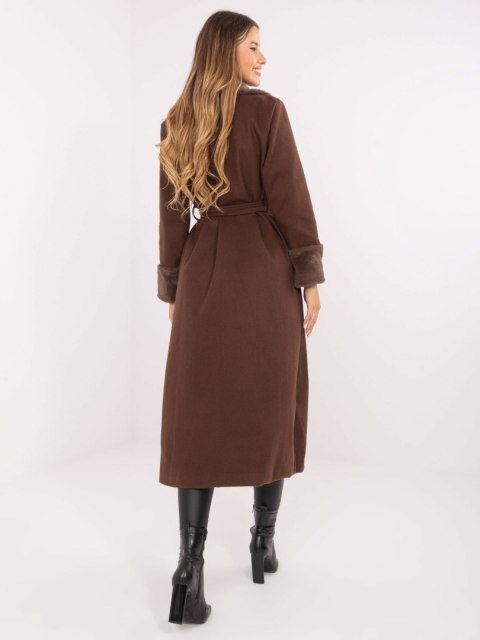 Brązowy Dwurzędowy Płaszcz z Kołnierzem