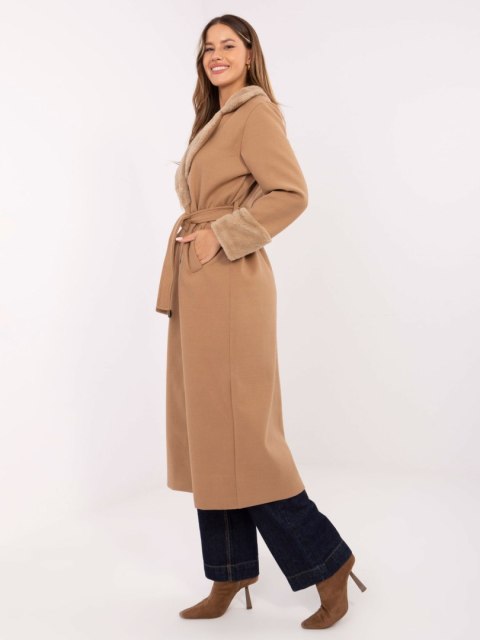 Camelowy Dwurzędowy Płaszcz z Kołnierzem