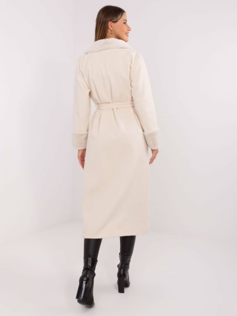 Ecru Dwurzędowy Płaszcz z Kołnierzem