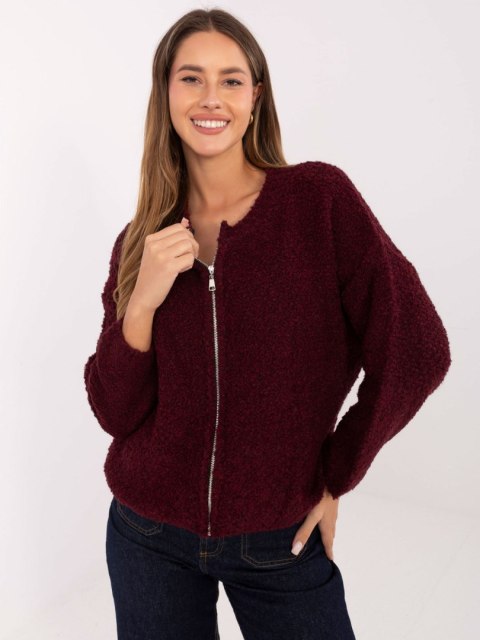 Rozpinany Sweter Boucle na Suwak  bordowy