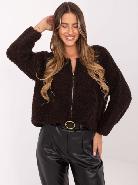 Rozpinany Sweter Boucle na Suwak  brązowy