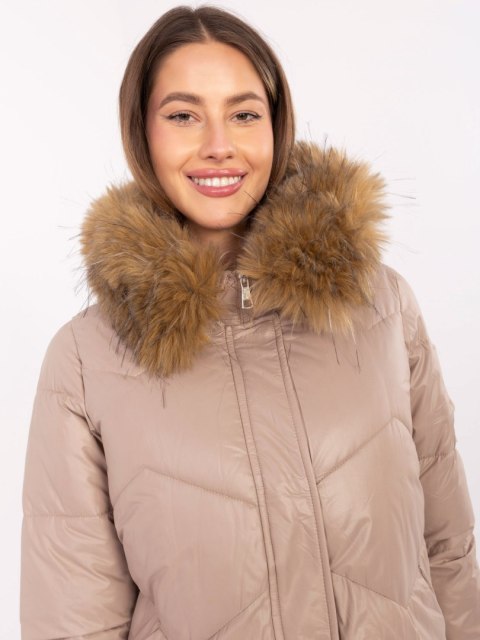 Beżowa Pikowana Kurtka Zimowa Damska z Kapturem