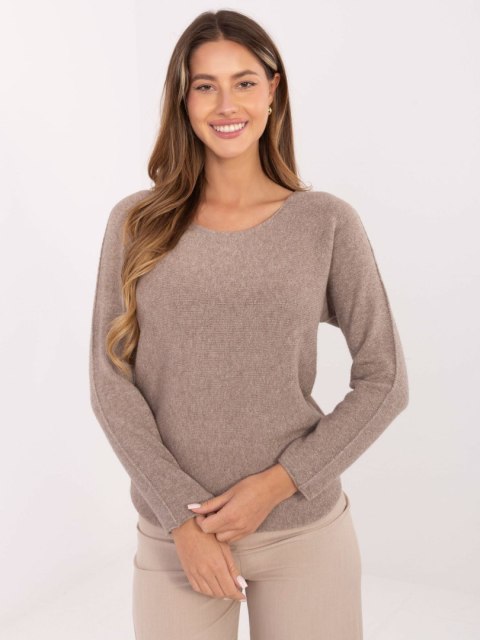 Ciemno beżowy Elegancki Sweter z Wiskozą RUE PARIS