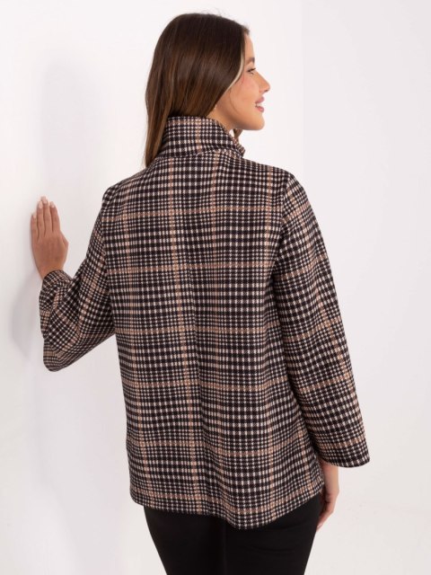 Brązowo-Czarny Płaszcz z Dużymi Guzikami