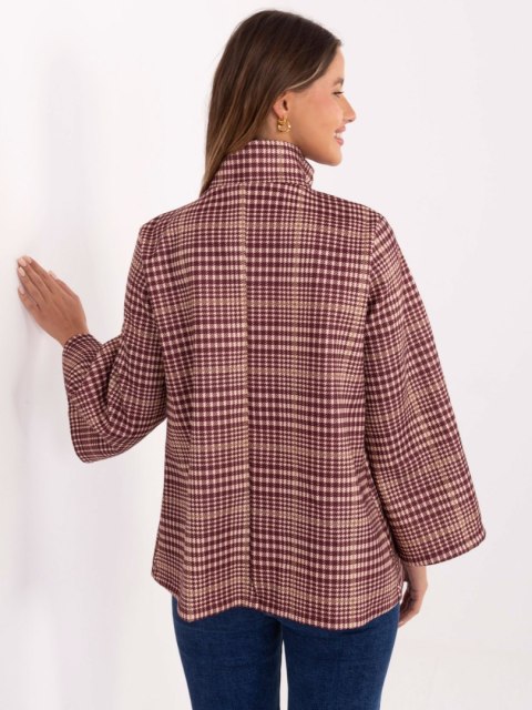 Bordowo-Czarny Płaszcz z Dużymi Guzikami