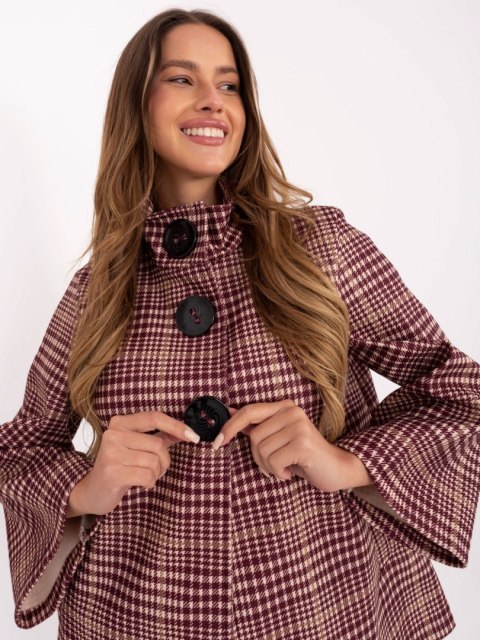 Bordowo-Czarny Płaszcz z Dużymi Guzikami