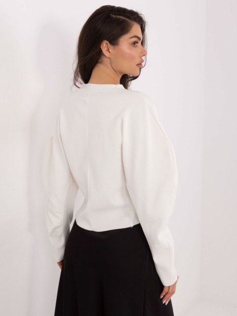 Ecru Elegancki Sweter z Rayonem i Bufiastymi Rękawami