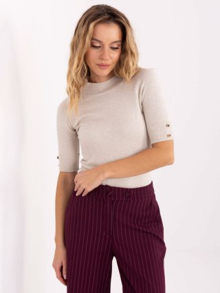 Jasnobeżowy Damski Sweter z Krótkim Rękawem PM-SW-R2316.29