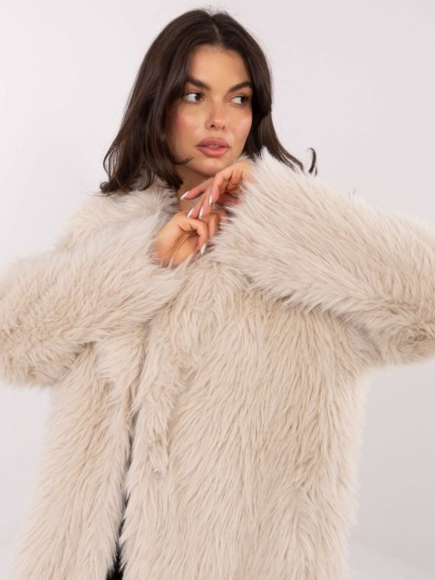 Beżowy Zimowy Płaszcz ze Sztucznego Futerka IF-PL-G230132.98P