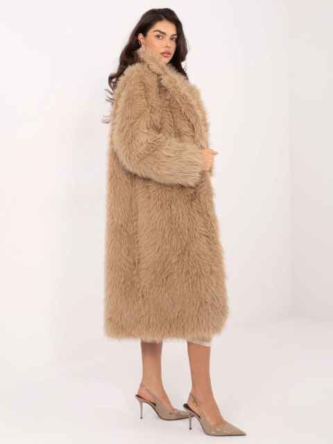 Beżowy Zimowy Płaszcz ze Sztucznego Futerka IF-PL-G230132.98P