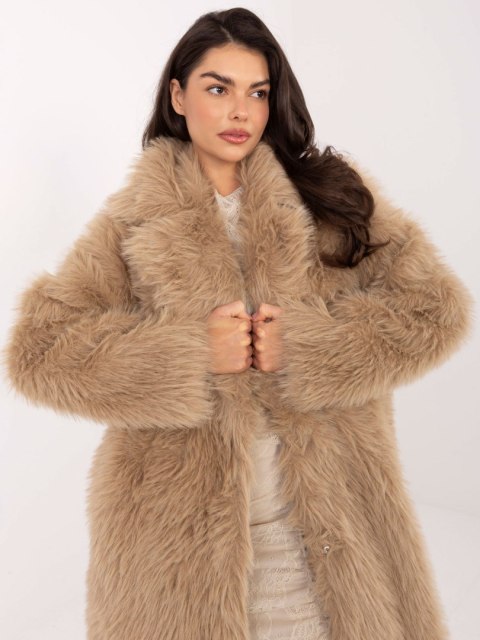 Beżowy Zimowy Płaszcz ze Sztucznego Futerka IF-PL-G230132.98P