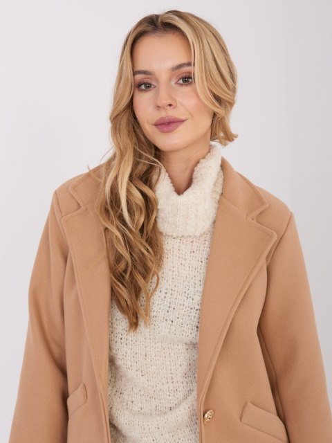 Camelowy Elegancki Płaszcz Przejściowy z Kieszeniami IT-PL-20238.23