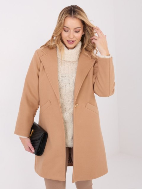 Camelowy Elegancki Płaszcz Przejściowy z Kieszeniami IT-PL-20238.23