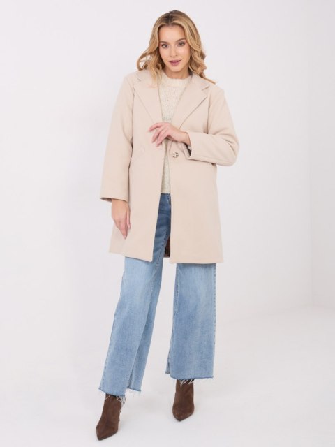 Camelowy Elegancki Płaszcz Przejściowy z Kieszeniami IT-PL-20238.23