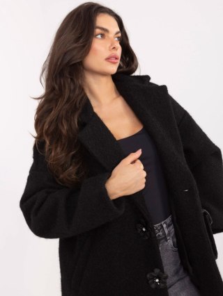 Czarny Płaszcz z Broszkami w Kształcie Kwiatów IT-PL-96965.19