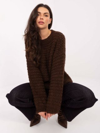 Brązowy Damski Sweter o Waflowym Splocie MI-SW-1028.22