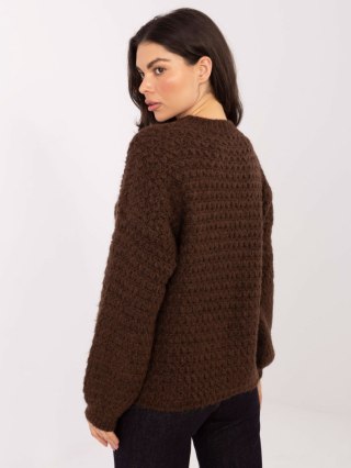 Brązowy Damski Sweter o Waflowym Splocie MI-SW-1028.22