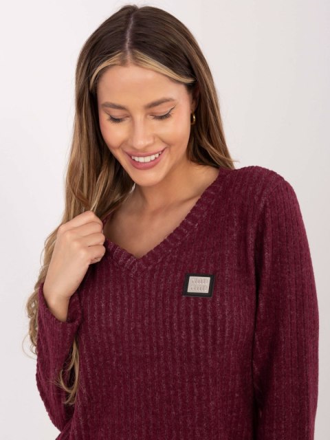 Bordowy Damski Sweter z Miękkiej Bawełny